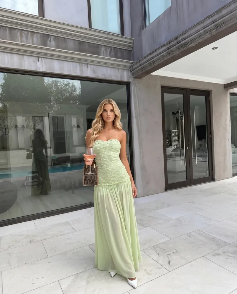 Esmaralda Ruched Strapless Maxi Dress - Green