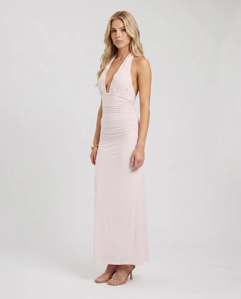 Megan Plunge Maxi Dress - Pink