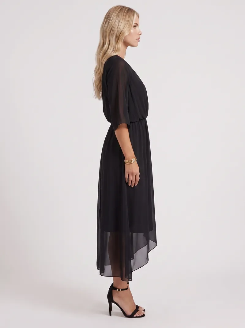 Lucienne Wrap Midi Dress - Black