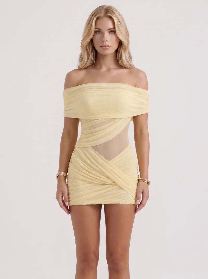 Zoe Off-Shoulder Mini Dress - Yellow