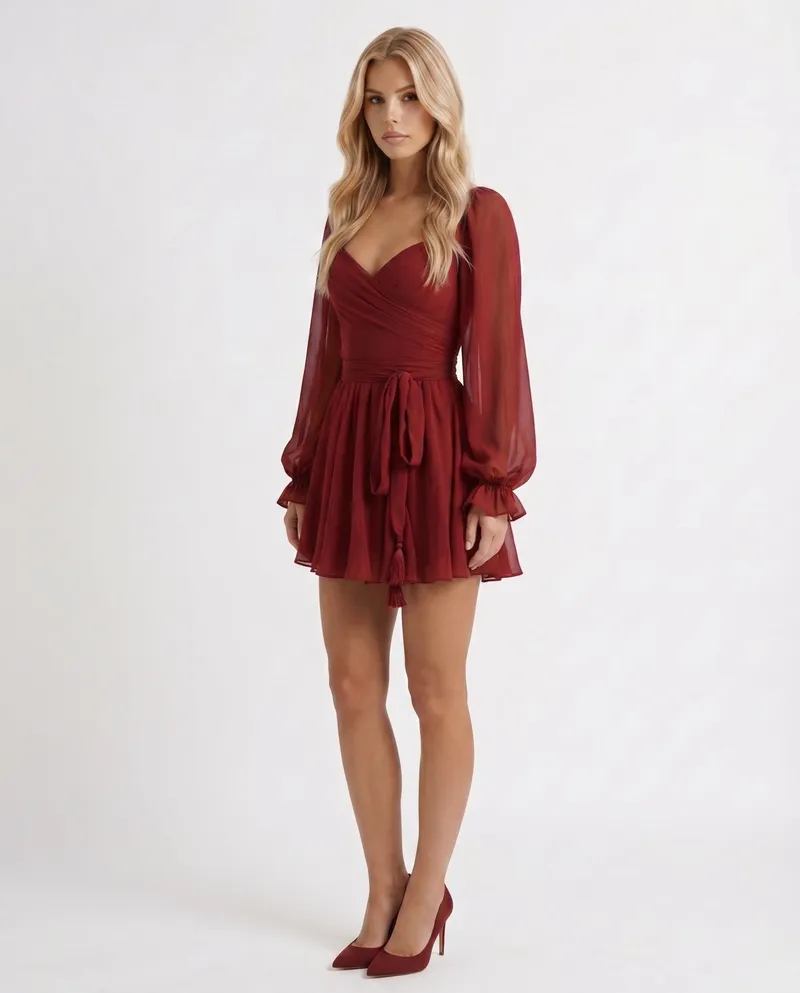 Elda Ruffle Mini Dress - Red