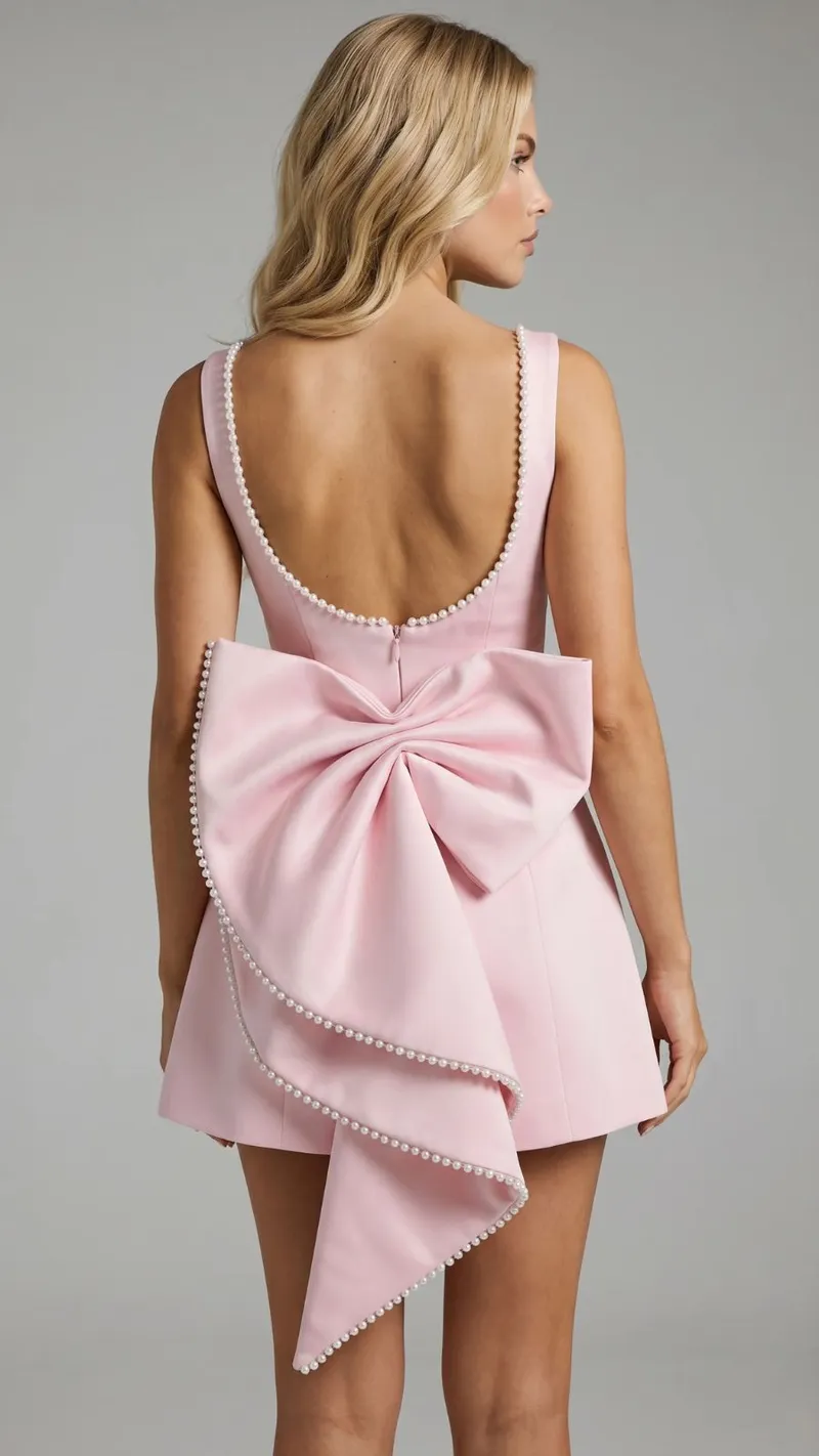 Jocelyn Backless Pearl Mini Dress - Pink