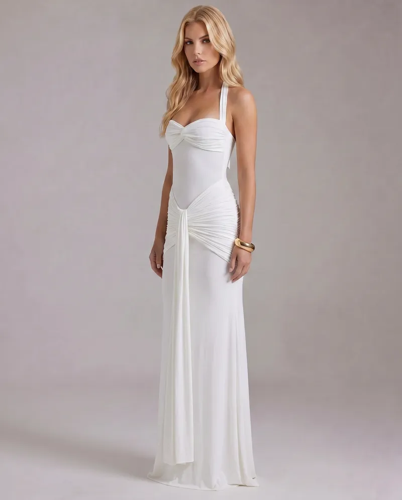 Victoria Ruched Maxi Dress - White