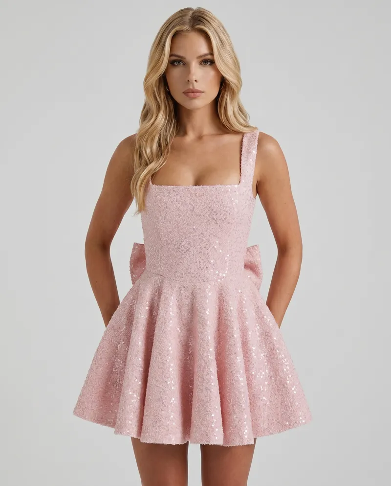 Dorothy Bow Mini Dress - Blush
