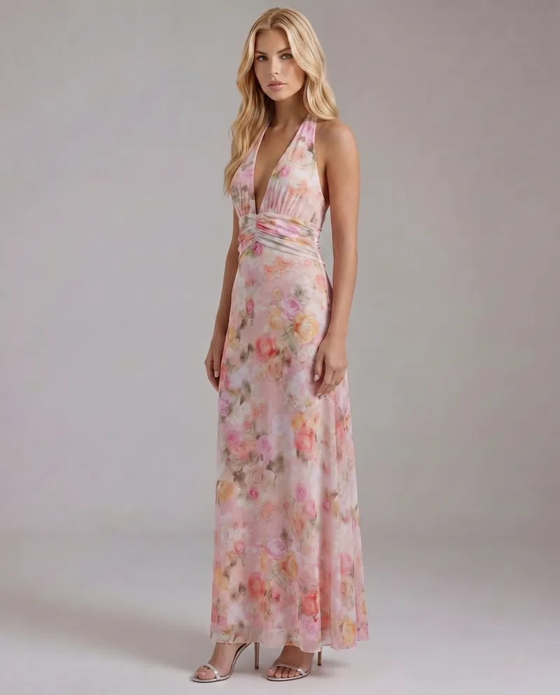 Sarah Plunge Maxi Dress - Pink