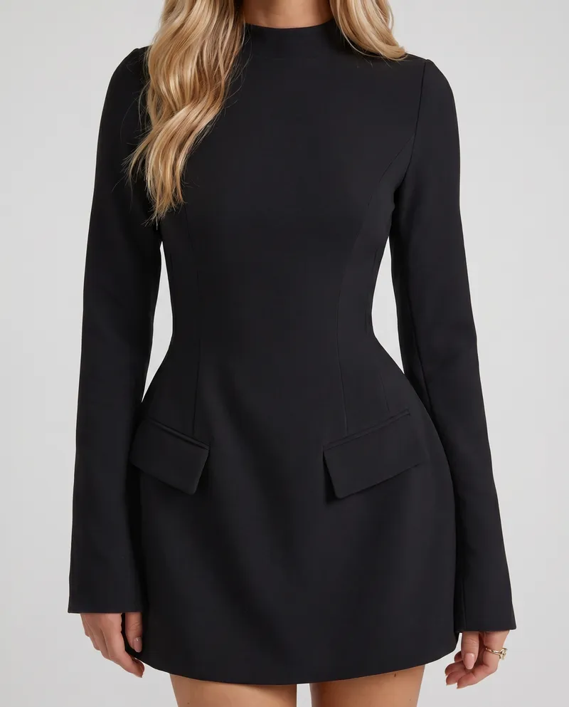 Quinn Split-Sleeve Mini Dress - Black