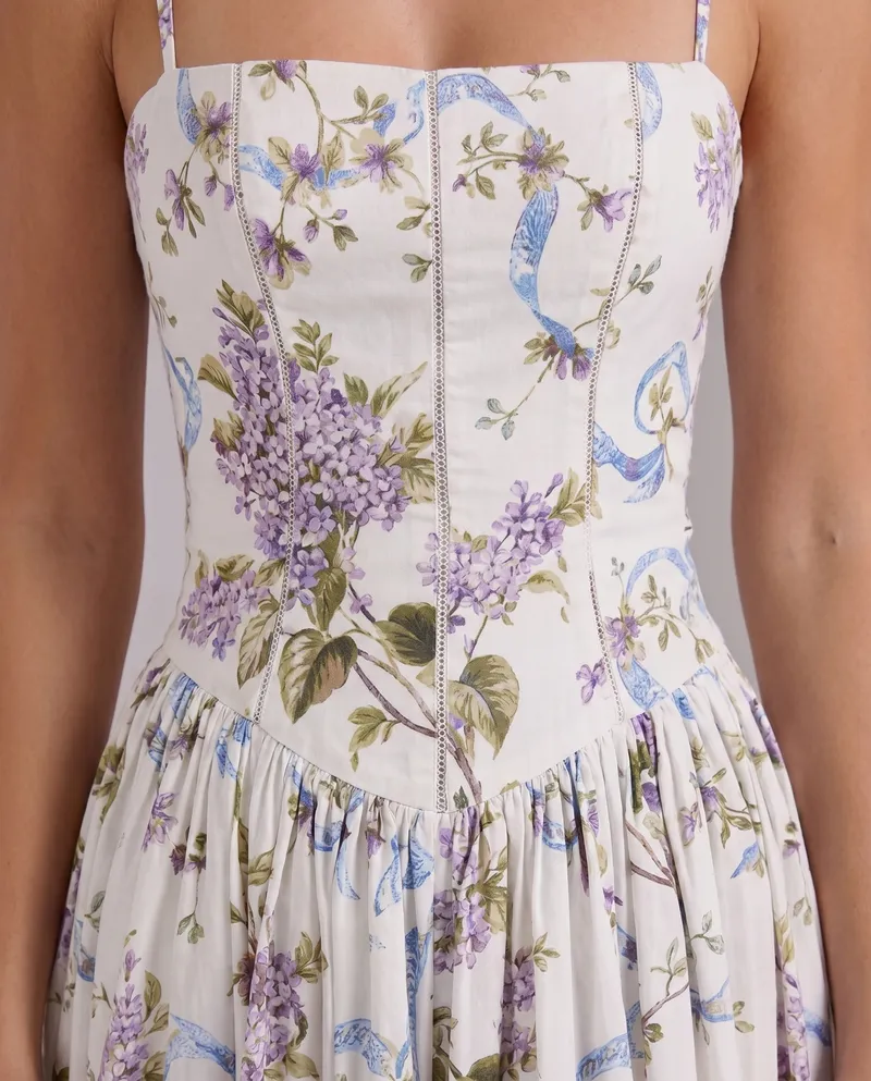 Cielle Floral Midi Dress - Lilac Garden