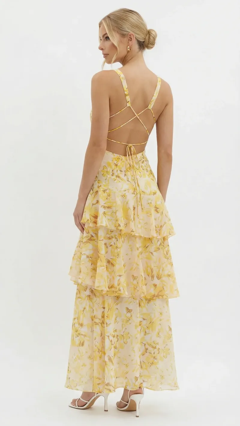 Penelope Ruffle Maxi Dress - Yellow
