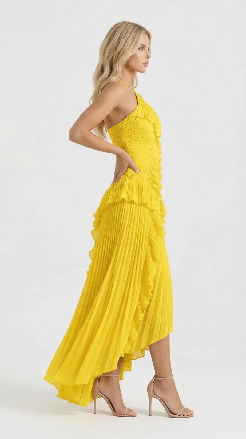 Nathalie Ruffle Maxi Dress - Yellow