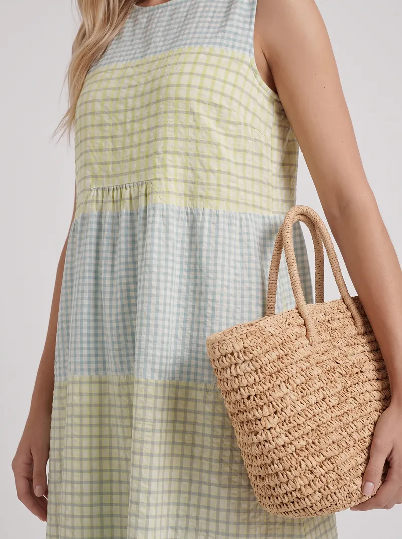 Elara Printed Midi Dress - Yellow Gingham
