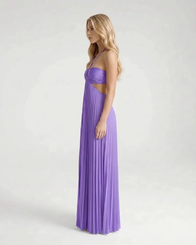 Aurora Pleated Cutout Maxi Dress - Purple