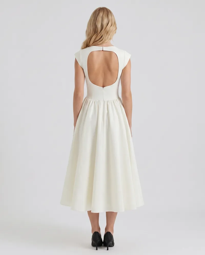 Anna Flare Midi Dress - White