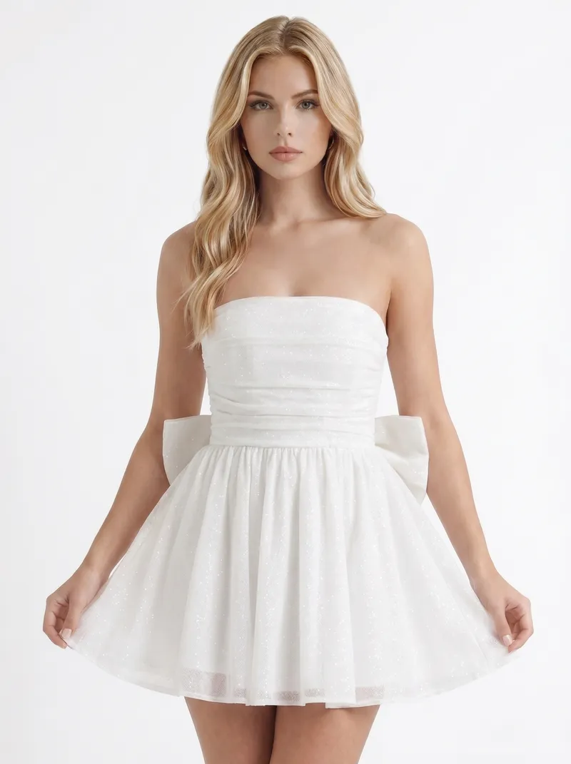 Katrina Strapless Sequin Sparkle Mini Dress - Ivory