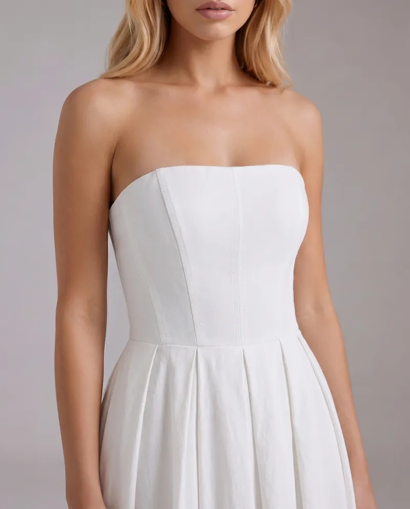 Juliana Strapless Midi Dress - White