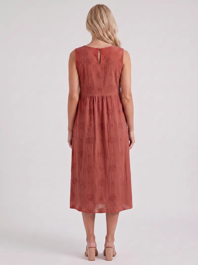 Elin Embroidered Midi Dress - Red