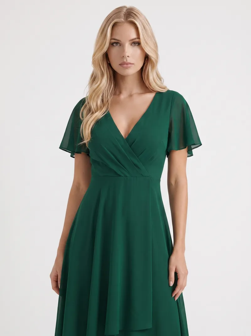 Calliope Ruffle Midi Dress - Dark Green