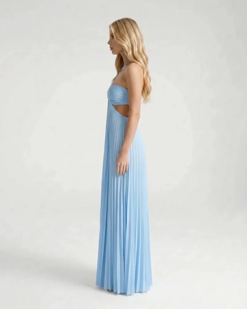 Aurora Pleated Cutout Maxi Dress - Light Blue