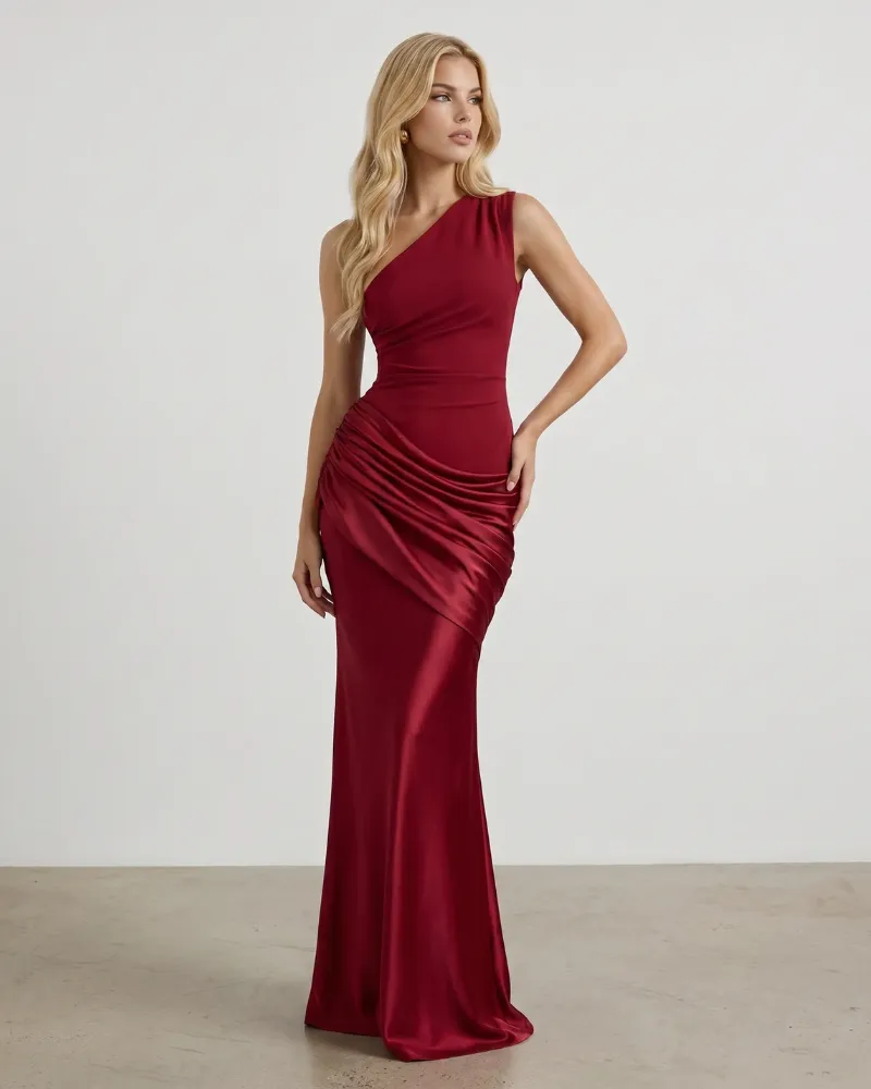 Noelle Draped Maxi Dress - Burgundy