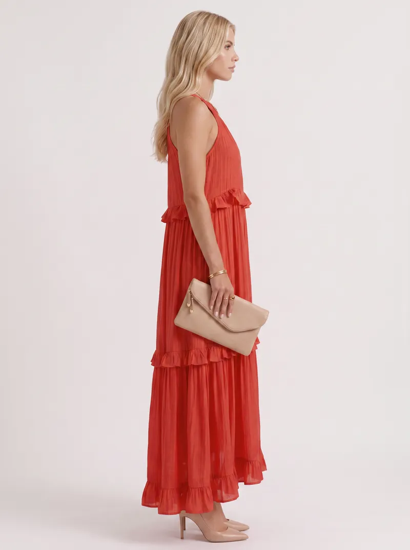 Thea Tiered Maxi Dress - Red