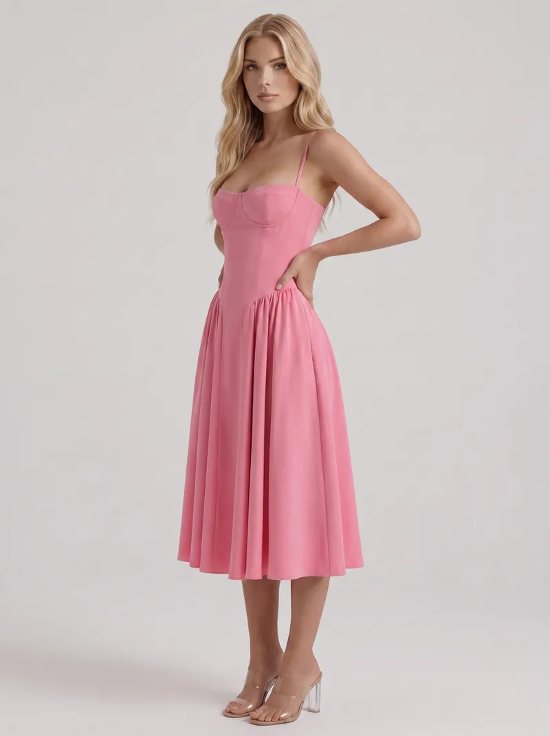Francesca Sweetheart Ruched Midi Dress - Hot Pink