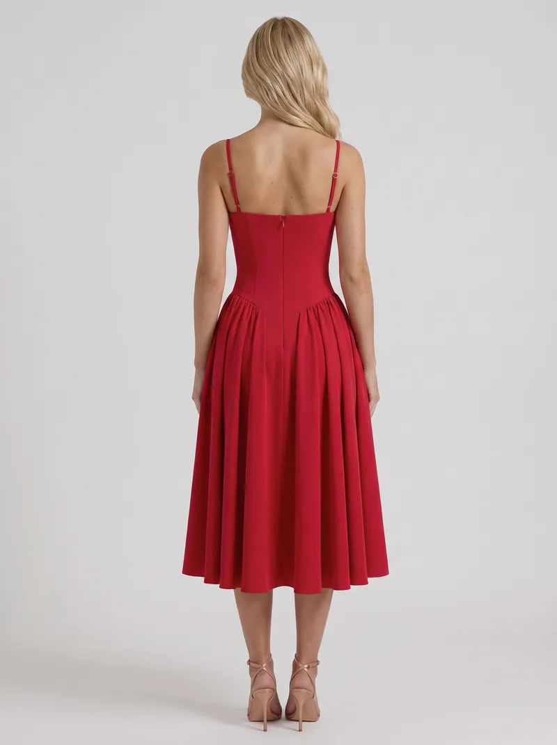Francesca Sweetheart Ruched Midi Dress - Red