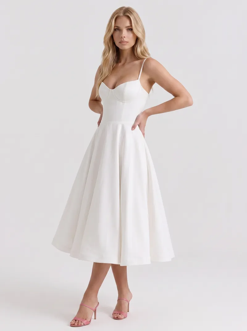 Estelle Sweetheart Corset Midi Dress - White