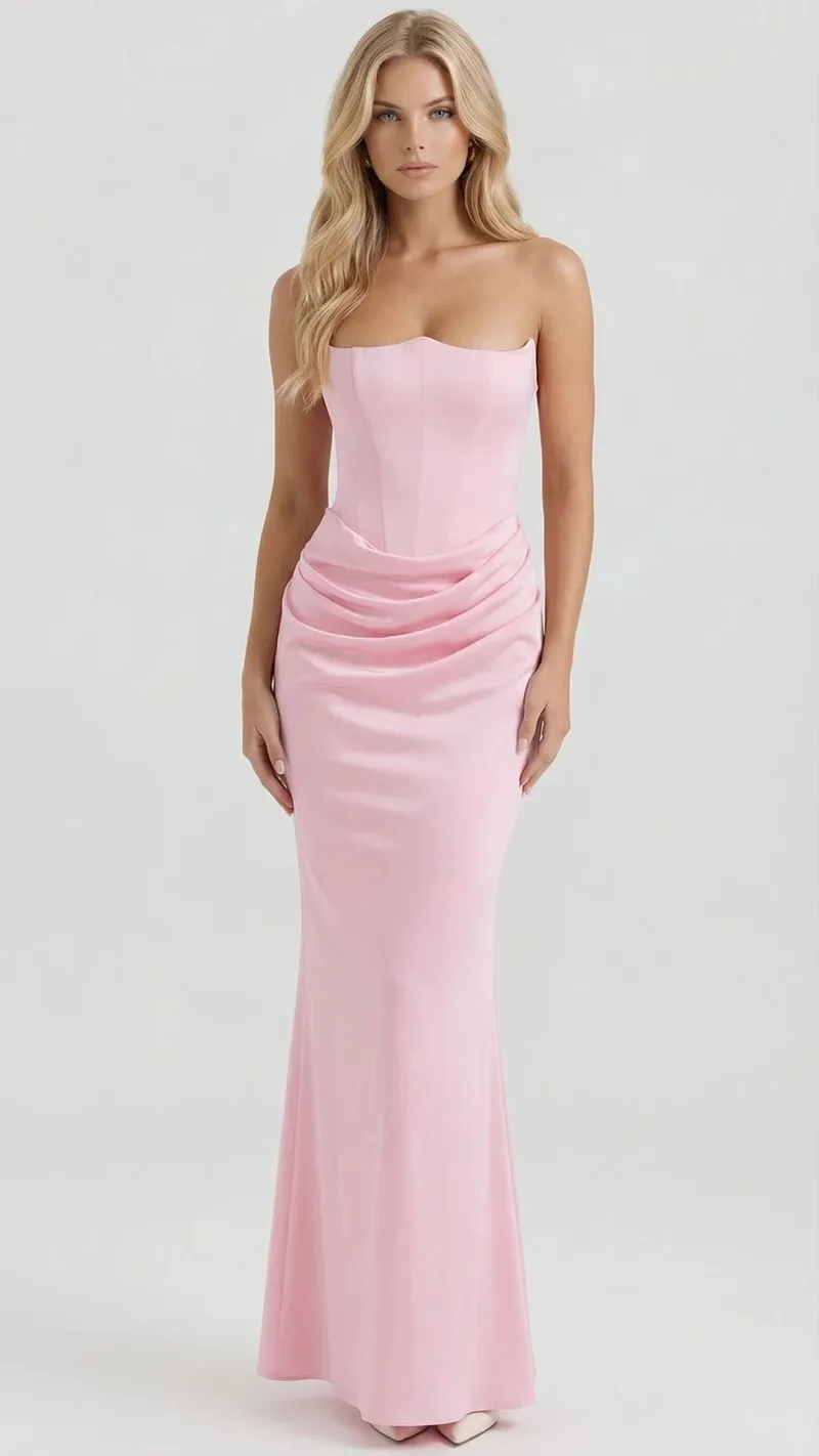 Scarlet Corset Strapless Maxi Dress - Pink
