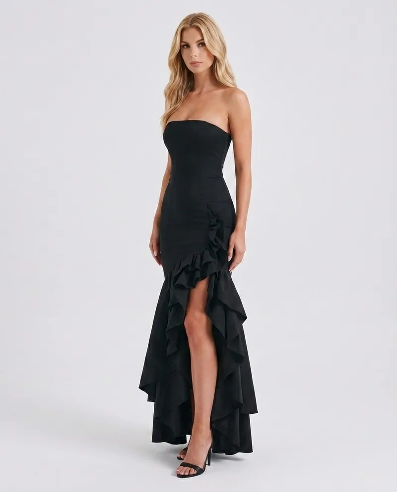 Eloise Ruffle Maxi Dress - Black