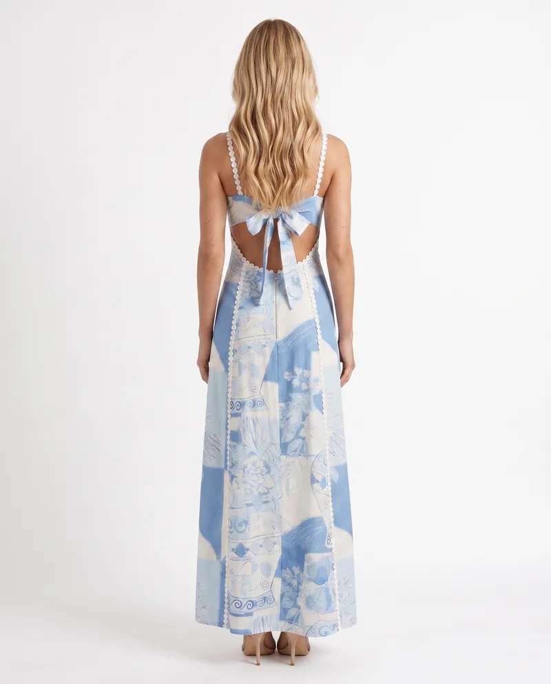 Ona Print Maxi Dress - Mediterranean Blue