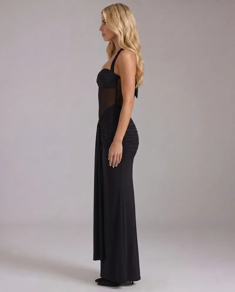 Victoria Ruched Maxi Dress - Black