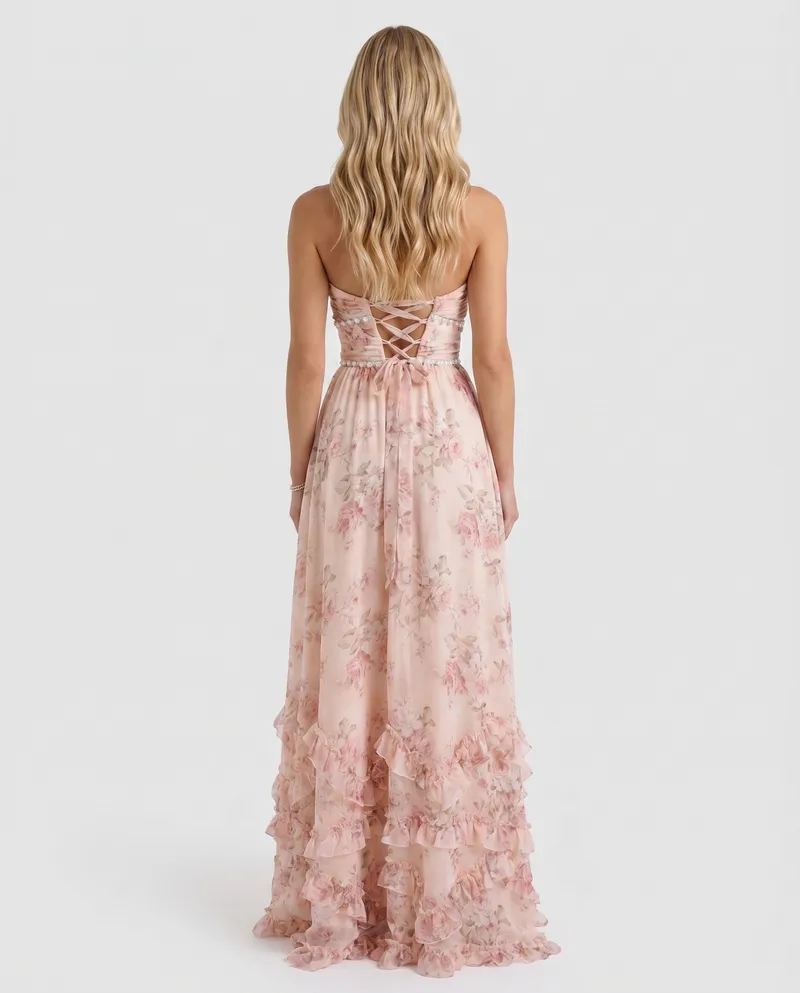 Bianca Ruffle Maxi Dress - Pink