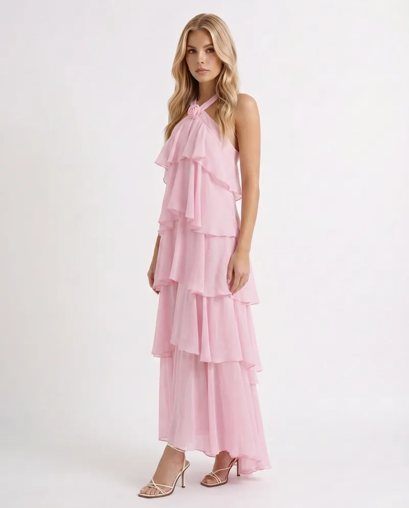 Felicia Tiered Maxi Dress - Pink