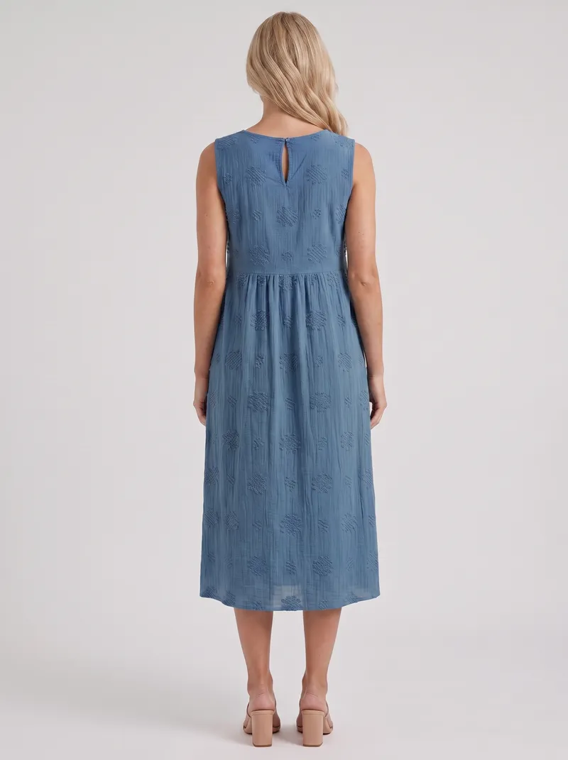 Elin Embroidered Midi Dress - Blue
