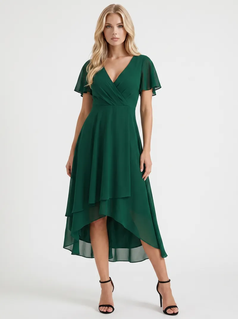 Calliope Ruffle Midi Dress - Dark Green