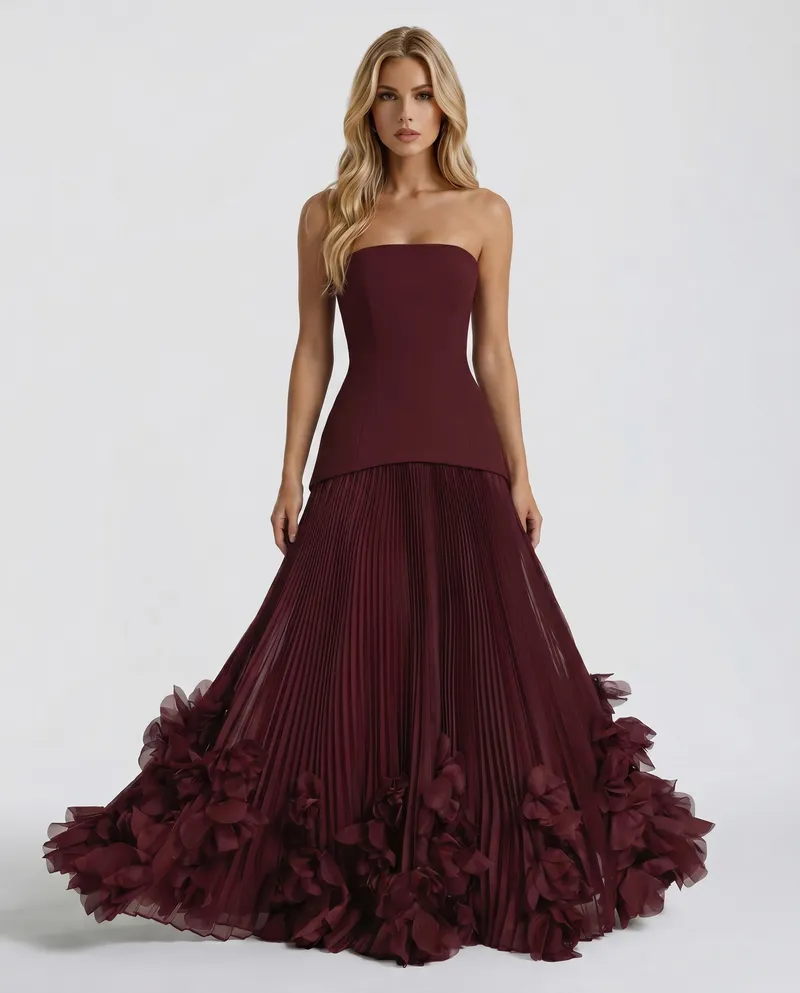 Katy Rosette Maxi Dress - Burgundy