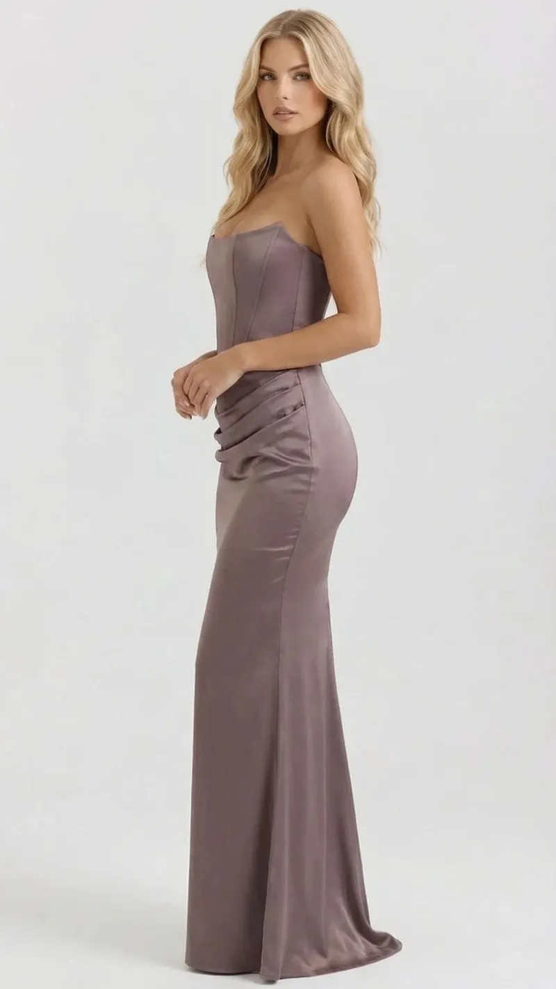 Scarlet Corset Strapless Maxi Dress - Brown