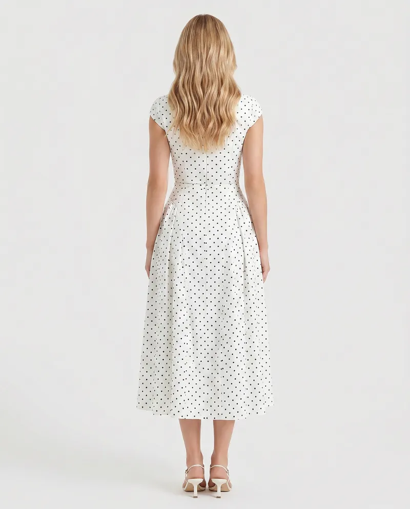 Greer Polka Dot Midi Dress - White