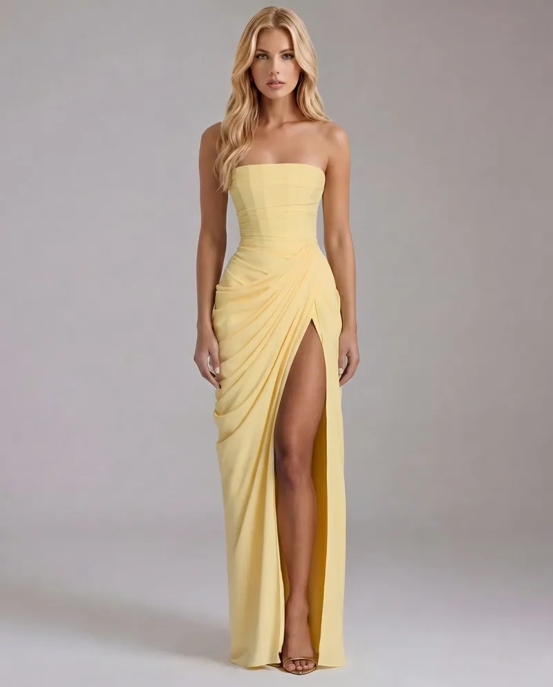 Cyrana Ruched Maxi Dress - Yellow