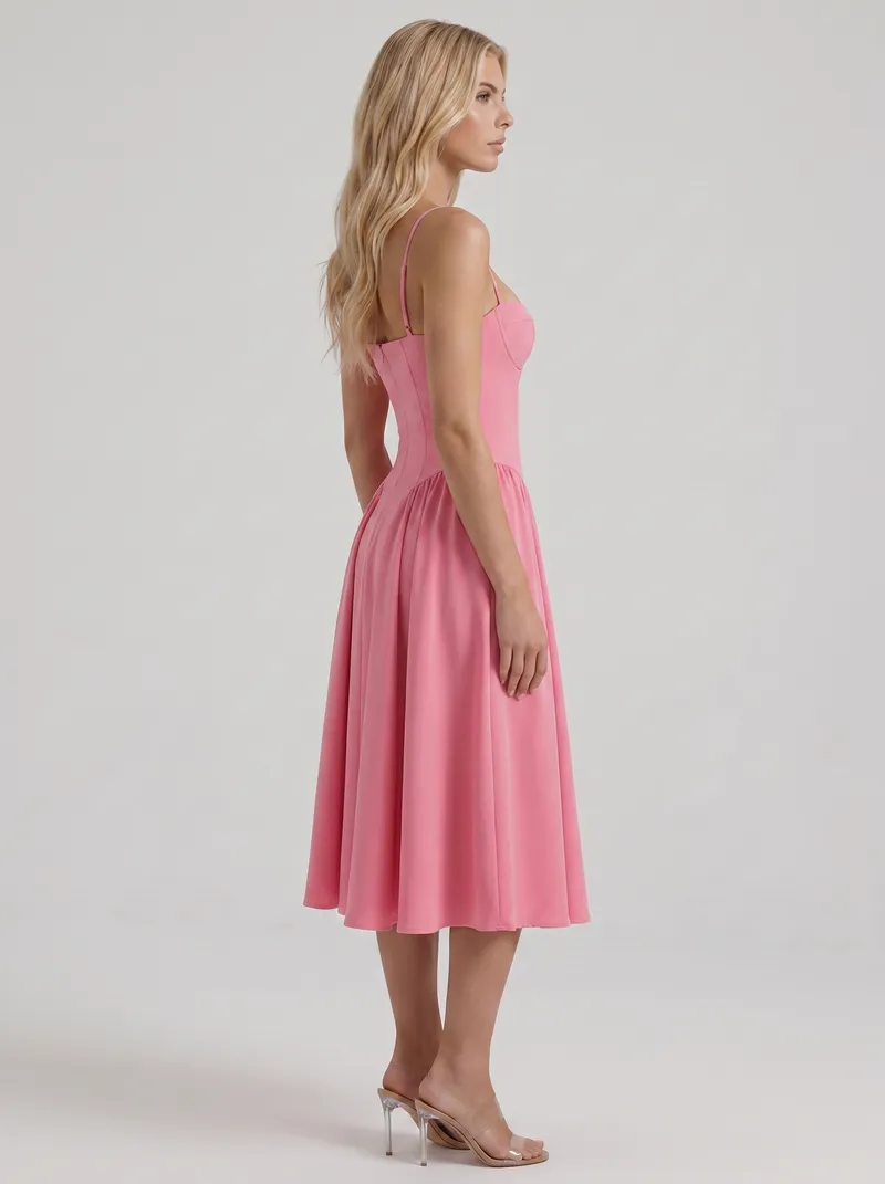 Francesca Sweetheart Ruched Midi Dress - Hot Pink