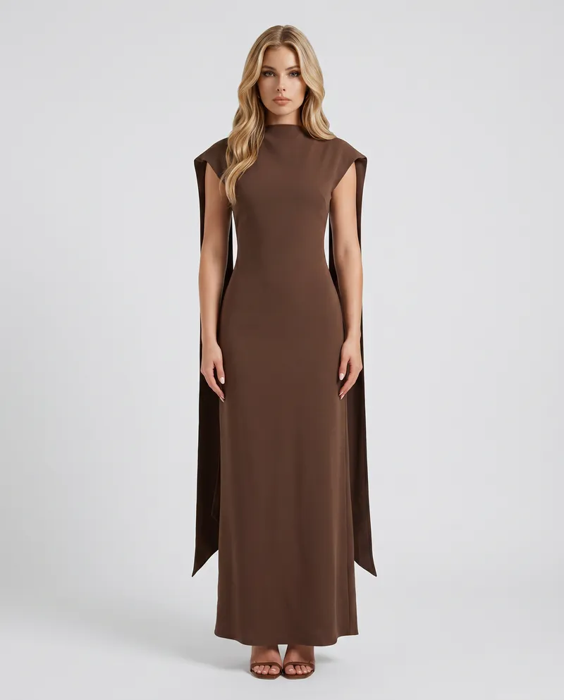 Vivienne Drape Maxi Dress - Chocolate