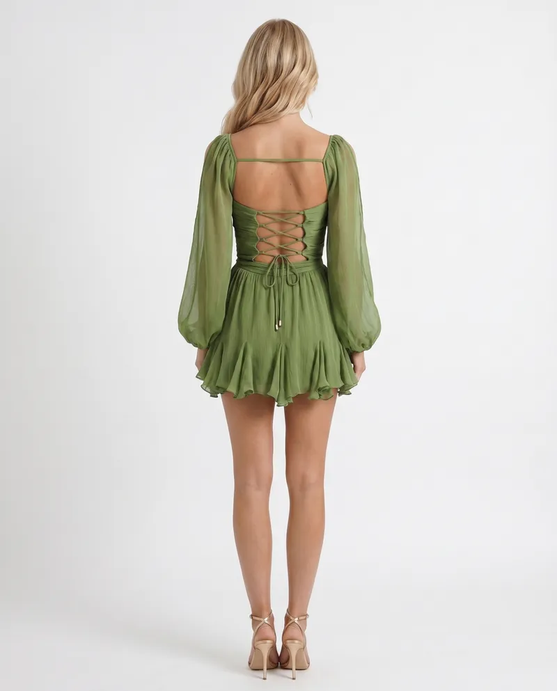 Elda Ruffle Mini Dress - Green
