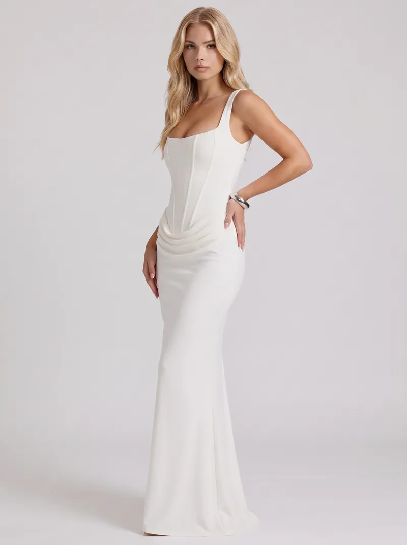 Octavia Corset Maxi Dress - White