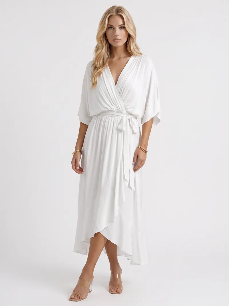 Lucienne Wrap Midi Dress - White