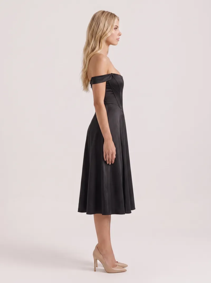 Astra Corset Midi Dress - Black