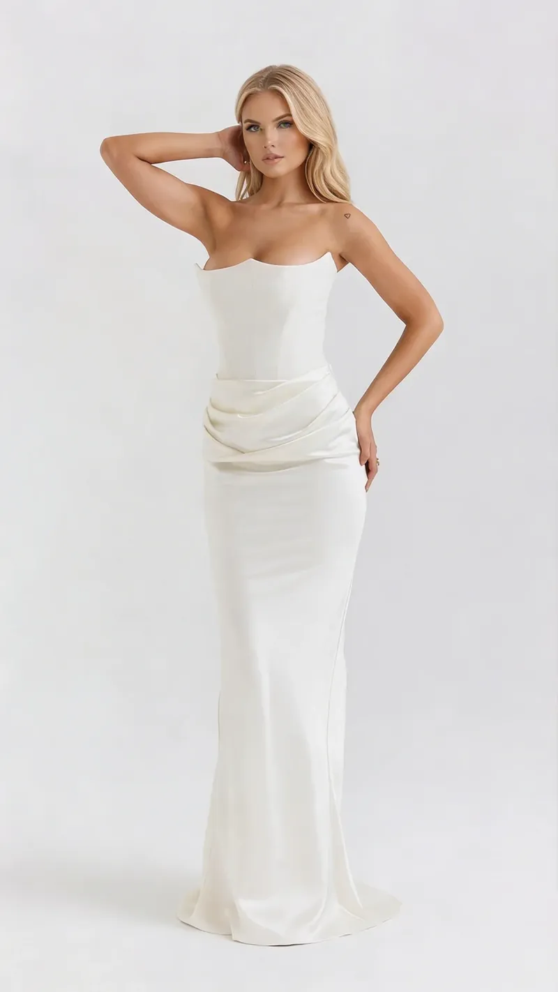 Scarlet Corset Strapless Maxi Dress - White