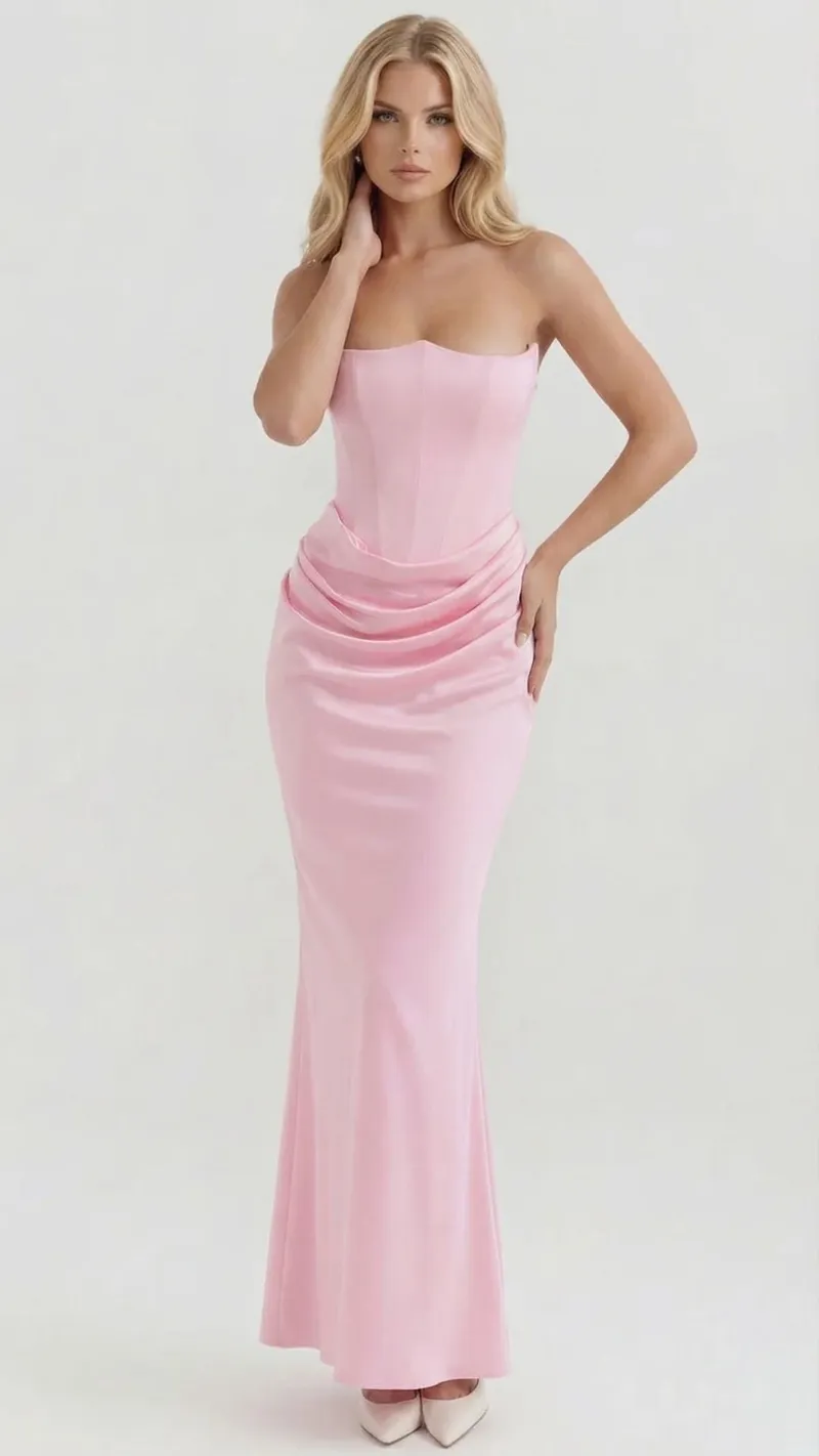 Scarlet Corset Strapless Maxi Dress - Pink