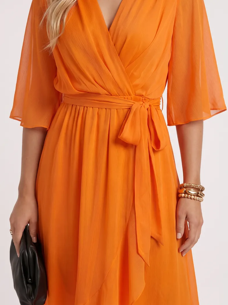Lucienne Wrap Midi Dress - Orange