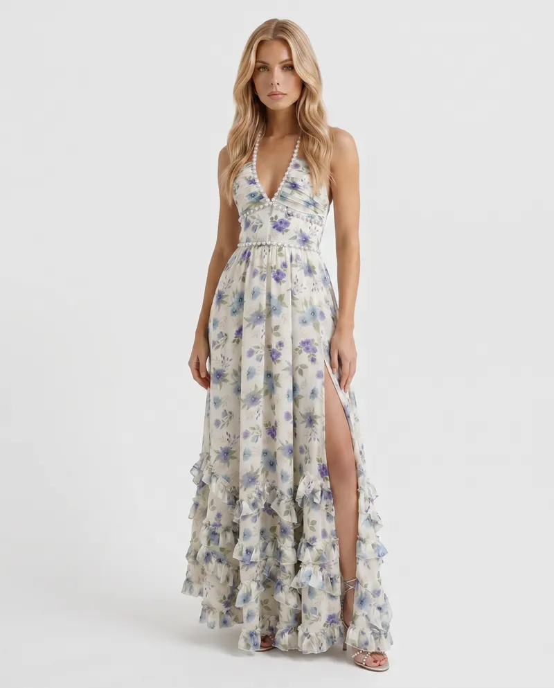 Bianca Ruffle Maxi Dress - Garden Mist