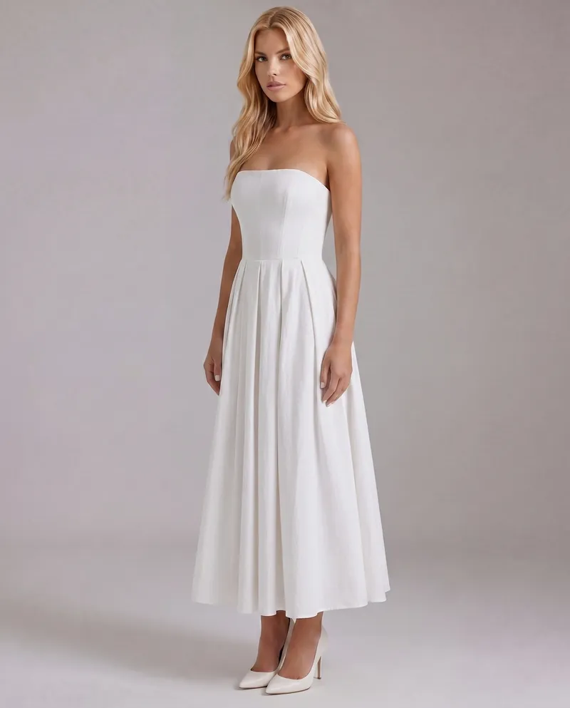 Juliana Strapless Midi Dress - White