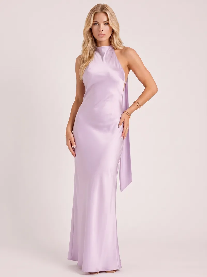 Rosanne Satin Maxi Dress - Lavender